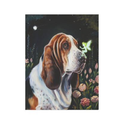 Printify Home Decor Fairies Garden Banner, Basset Hound Flag, Housewarming Yard Sign, Fantasy Decor