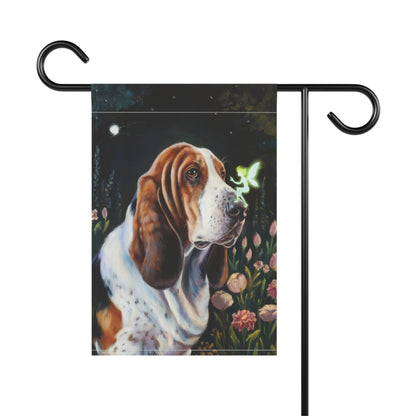 Printify Home Decor Fairies Garden Banner, Basset Hound Flag, Housewarming Yard Sign, Fantasy Decor