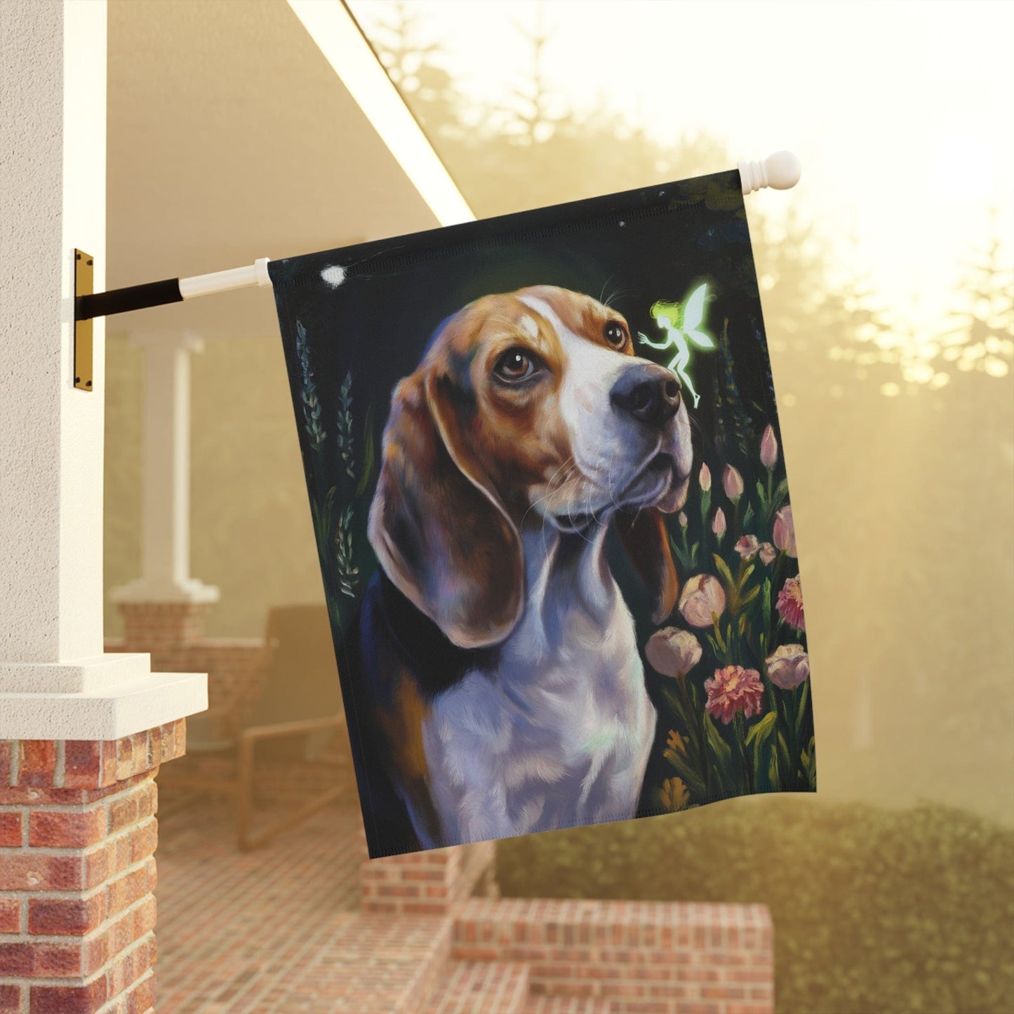 Printify Home Decor Fairies Garden Banner, Beagle Hound Flag, Housewarming Yard Sign, Moving Gift