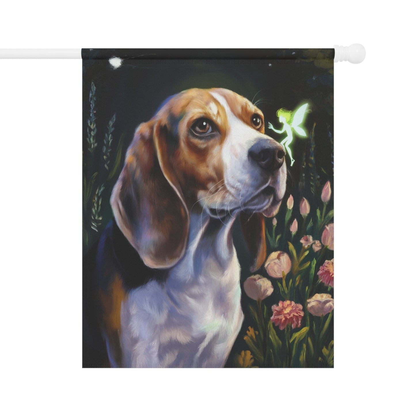 Printify Home Decor 24.5'' × 32'' Fairies Garden Banner, Beagle Hound Flag, Housewarming Yard Sign, Moving Gift