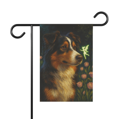Printify Home Decor 12'' × 18'' Fairy Garden Banner, Australian Shepherd Flag, Tinkerbell Housewarming Yard Sign, Moving Gift
