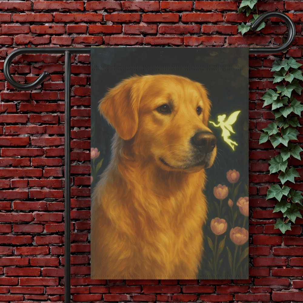Fairy Garden Golden Retriever Garden Flag 12'' × 18''
