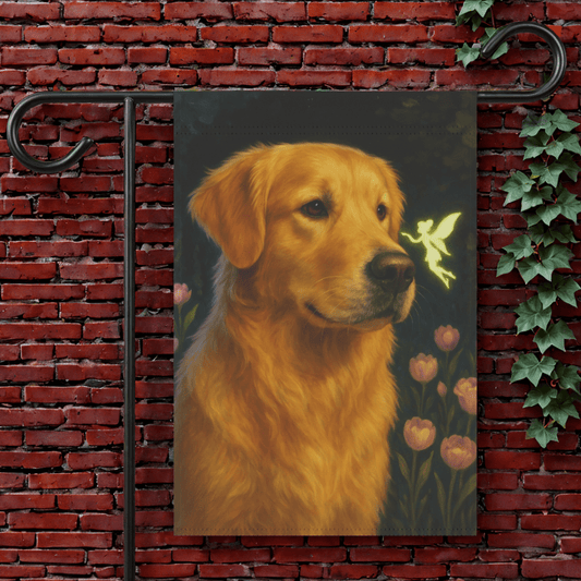 Fairy Garden Golden Retriever Garden Flag 12'' × 18''