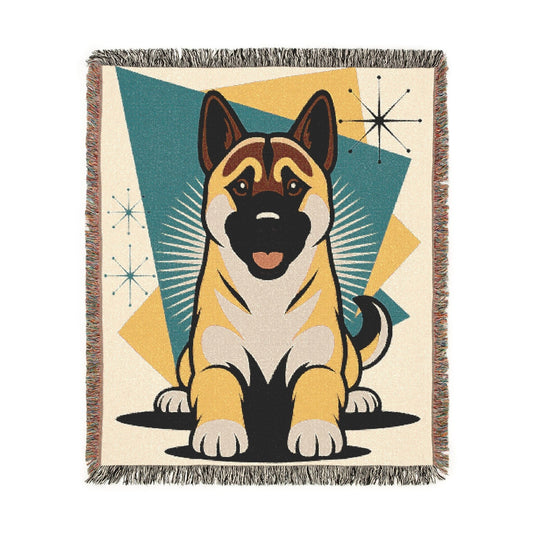 Printify Blanket Fawn American Akita Atomic Mid Century Modern Throw Blanket