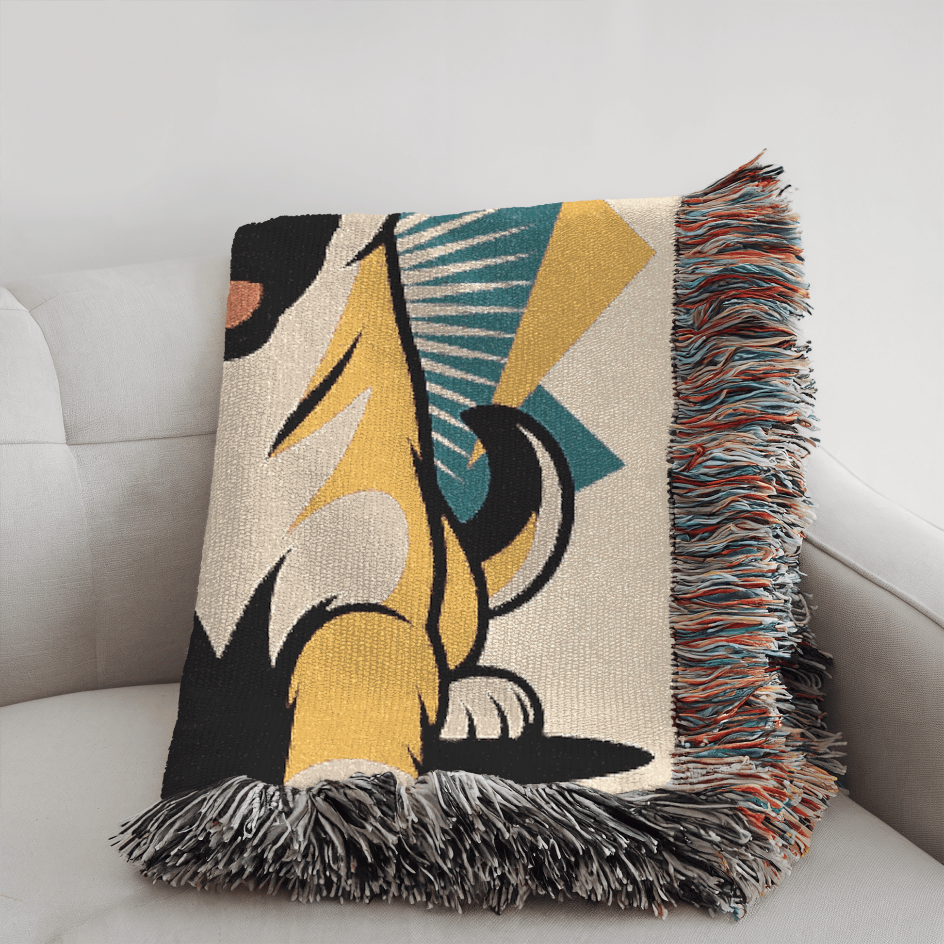 Printify Blanket Fawn American Akita Atomic Mid Century Modern Throw Blanket