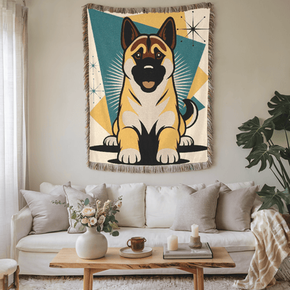 Printify Blanket Fawn American Akita Atomic Mid Century Modern Throw Blanket