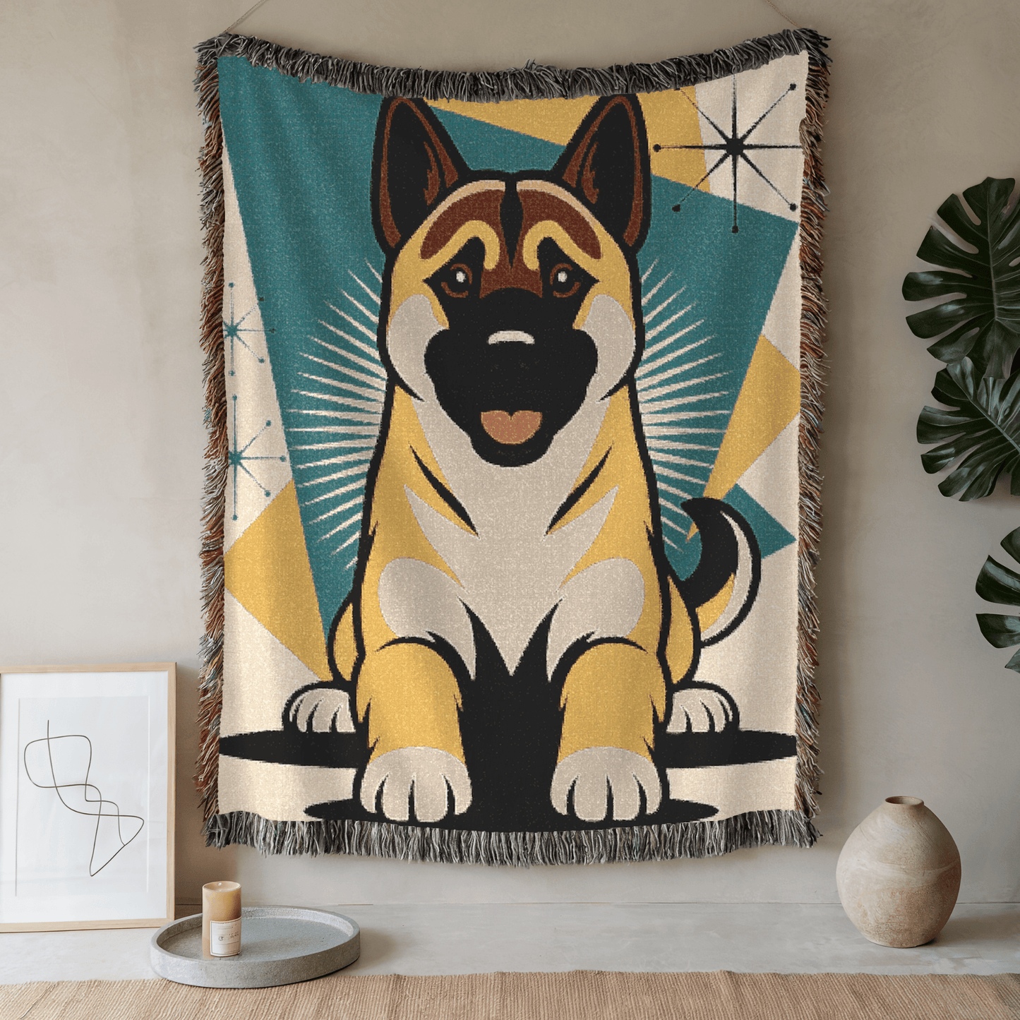 Printify Blanket 52'' × 37'' Fawn American Akita Atomic Mid Century Modern Throw Blanket