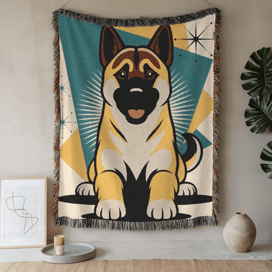 Printify Blanket 52'' × 37'' Fawn American Akita Atomic Mid Century Modern Throw Blanket