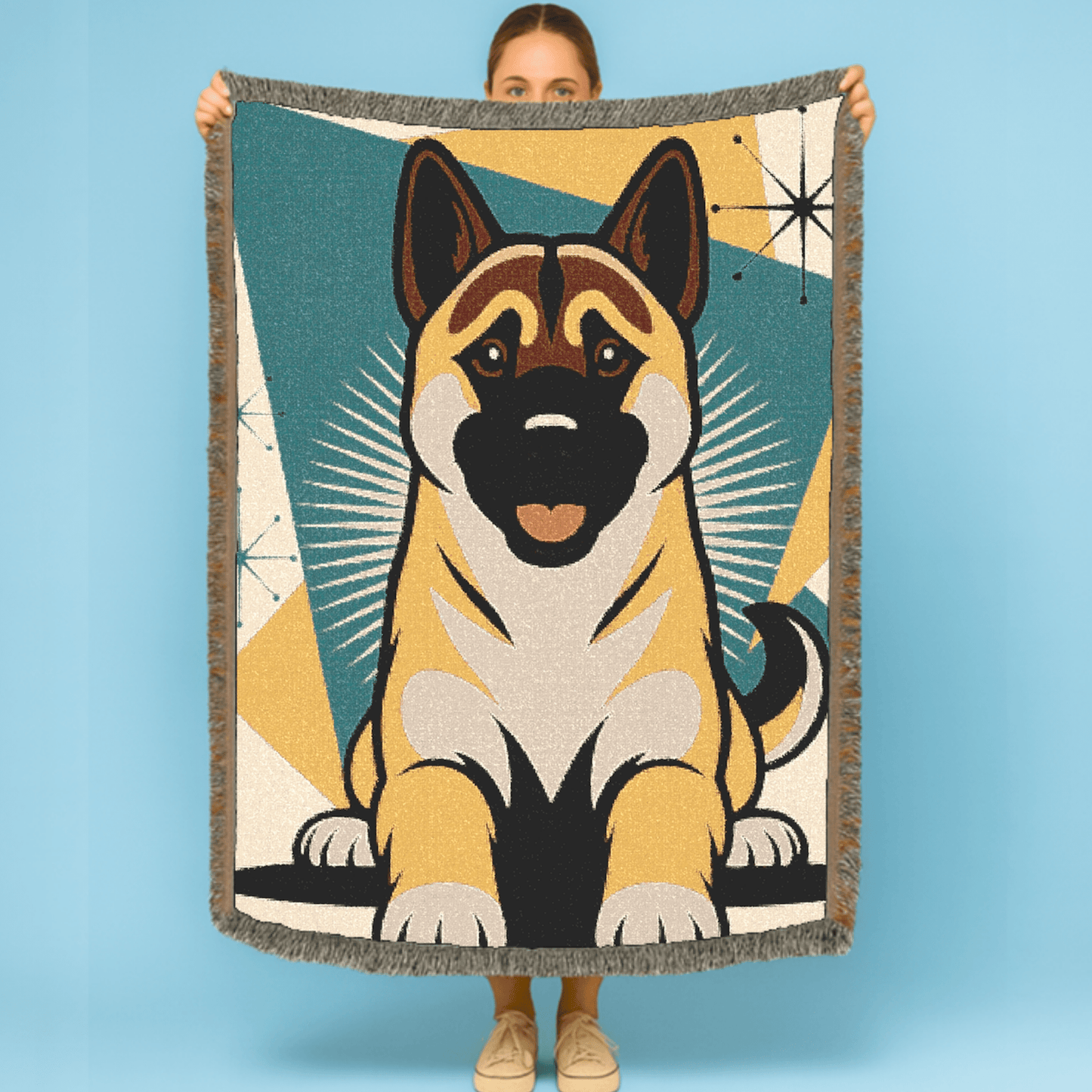 Printify Blanket Fawn American Akita Atomic Mid Century Modern Throw Blanket