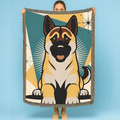 Printify Blanket Fawn American Akita Atomic Mid Century Modern Throw Blanket