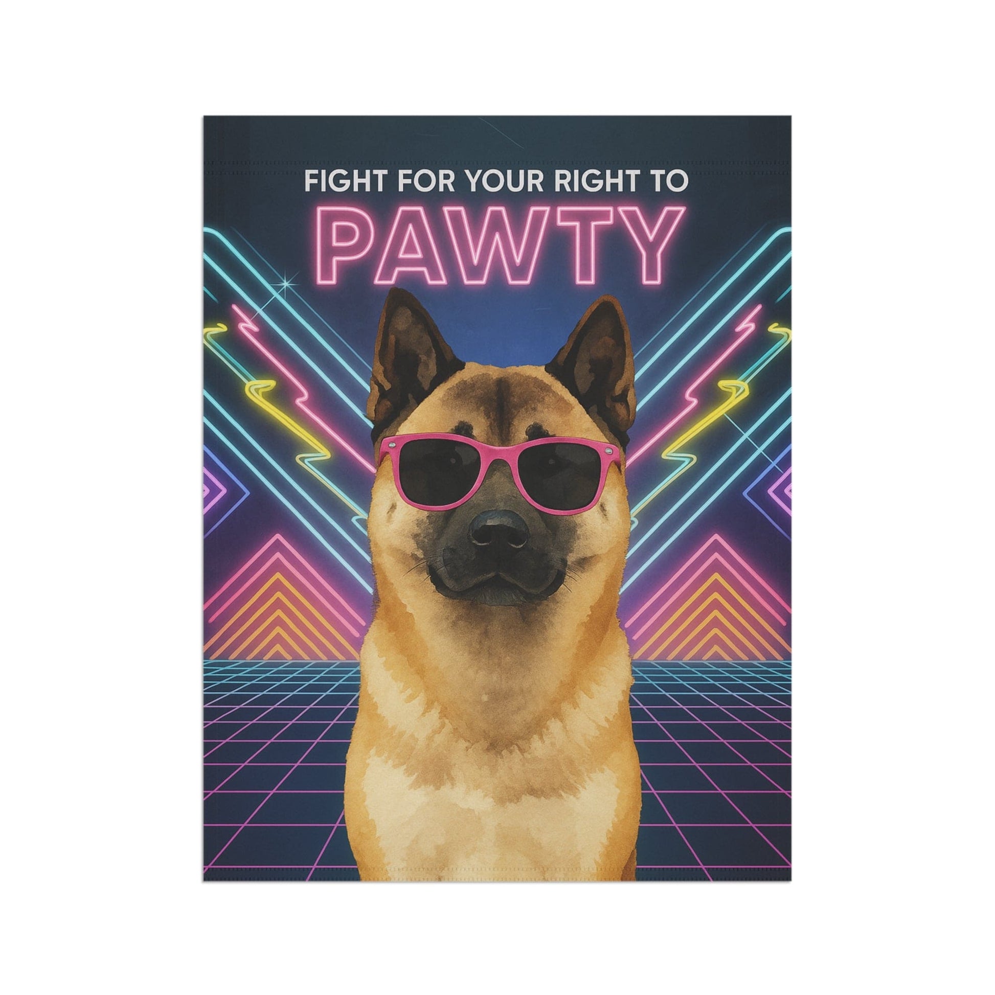 Printify Home Decor Fawn American Akita Dog, 80s Party Retro-Futuristic Garden Flag, Front Yard Spring Decor