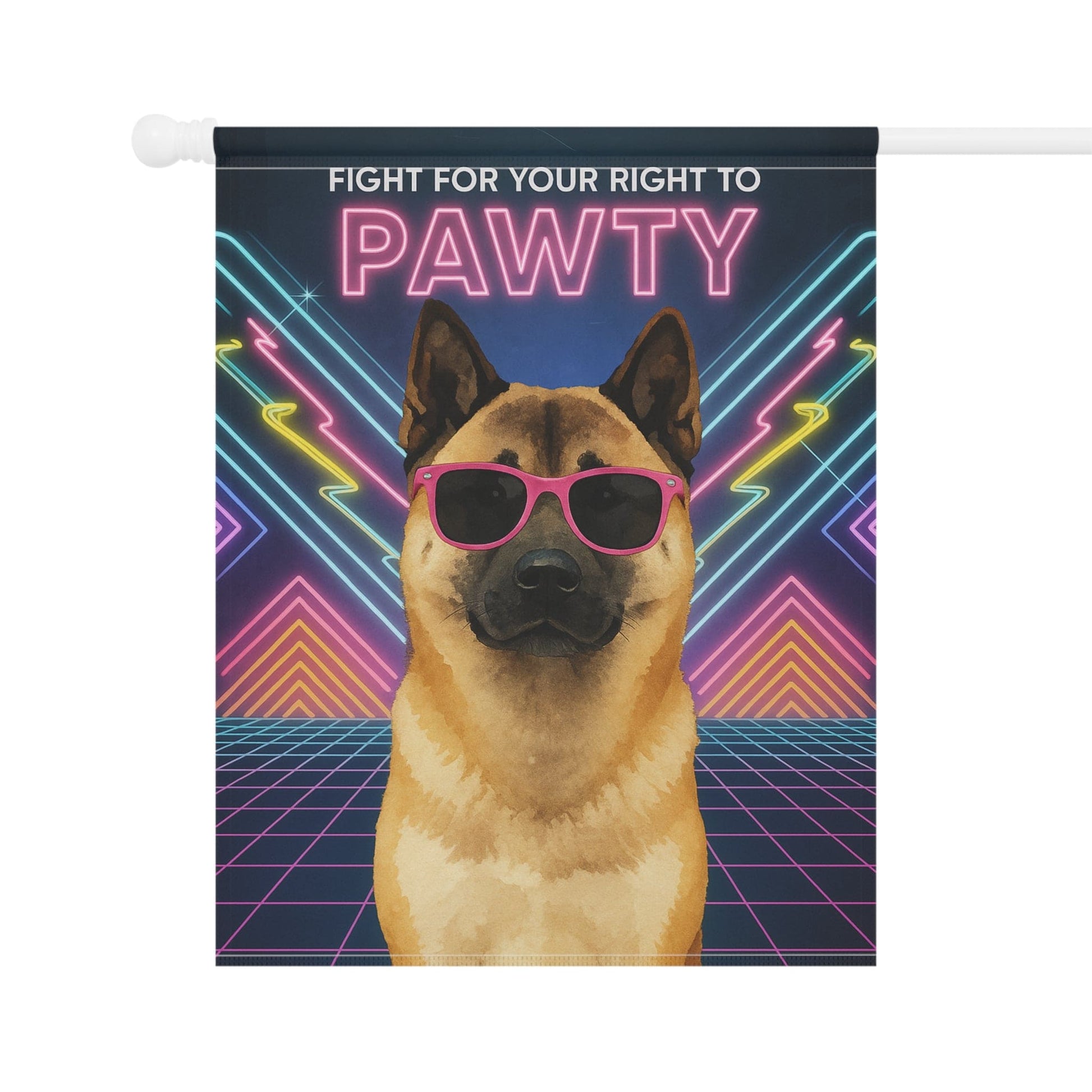 Printify Home Decor Fawn American Akita Dog, 80s Party Retro-Futuristic Garden Flag, Front Yard Spring Decor