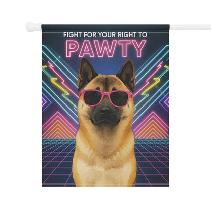 Printify Home Decor Fawn American Akita Dog, 80s Party Retro-Futuristic Garden Flag, Front Yard Spring Decor