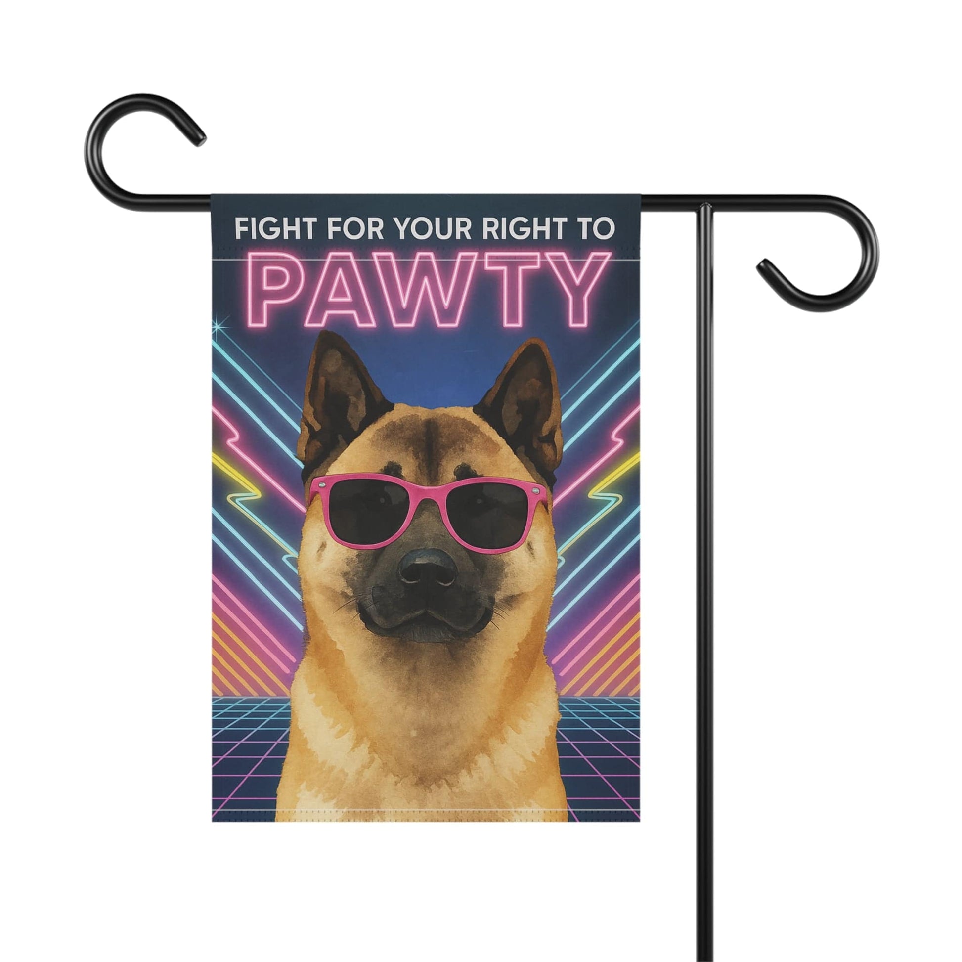 Printify Home Decor Fawn American Akita Dog, 80s Party Retro-Futuristic Garden Flag, Front Yard Spring Decor