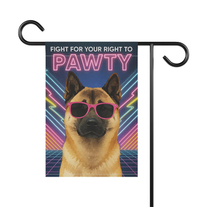 Printify Home Decor Fawn American Akita Dog, 80s Party Retro-Futuristic Garden Flag, Front Yard Spring Decor