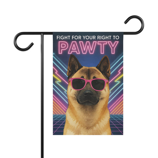 Printify Home Decor 12'' × 18'' Fawn American Akita Dog, 80s Party Retro-Futuristic Garden Flag, Front Yard Spring Decor