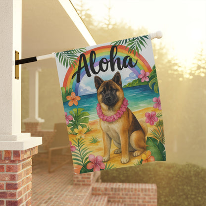 Printify Home Decor Fawn American Akita Dog Hawaii Garden Flag, Aloha Luau Party Decorations, Tropical Hawaiian Beach