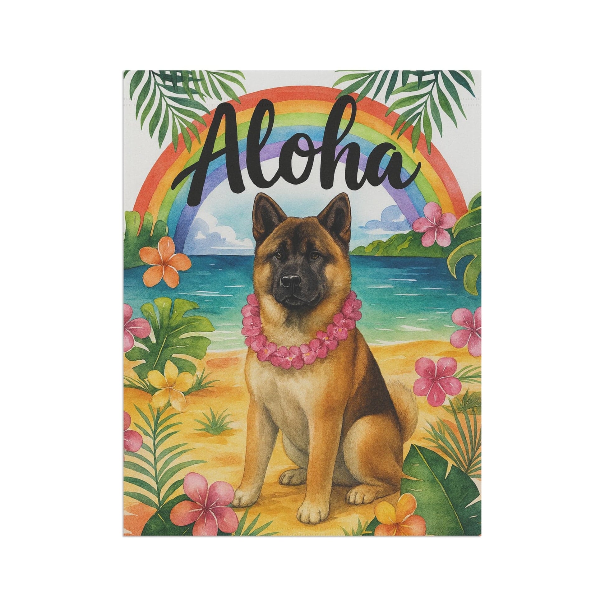 Printify Home Decor Fawn American Akita Dog Hawaii Garden Flag, Aloha Luau Party Decorations, Tropical Hawaiian Beach