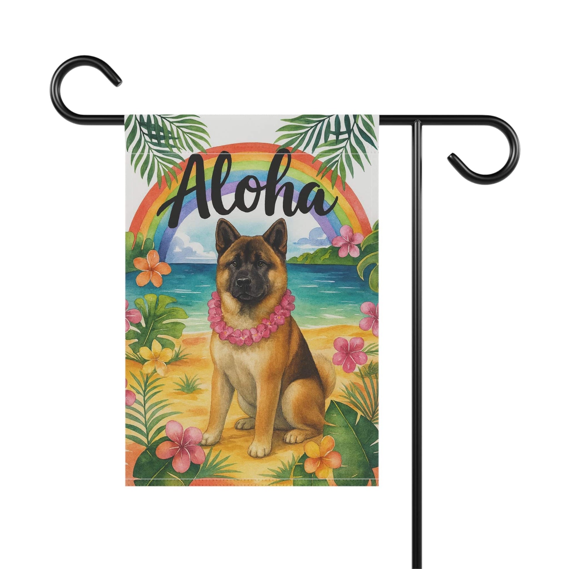 Printify Home Decor Fawn American Akita Dog Hawaii Garden Flag, Aloha Luau Party Decorations, Tropical Hawaiian Beach