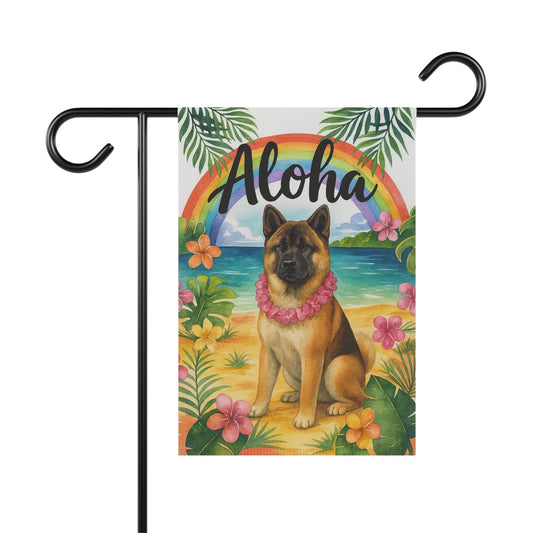 Printify Home Decor 12'' × 18'' Fawn American Akita Dog Hawaii Garden Flag, Aloha Luau Party Decorations, Tropical Hawaiian Beach