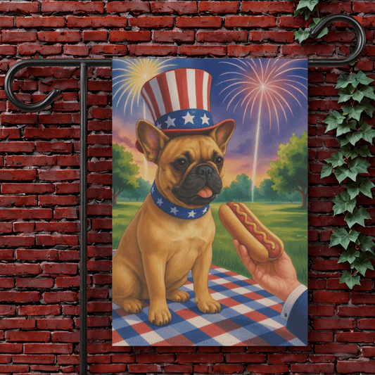Printify Garden Flag 12'' × 18'' Fawn French Bulldog 4th July Garden Flag