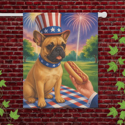 Printify Garden Flag 24.5'' × 32'' Fawn French Bulldog 4th July Garden Flag