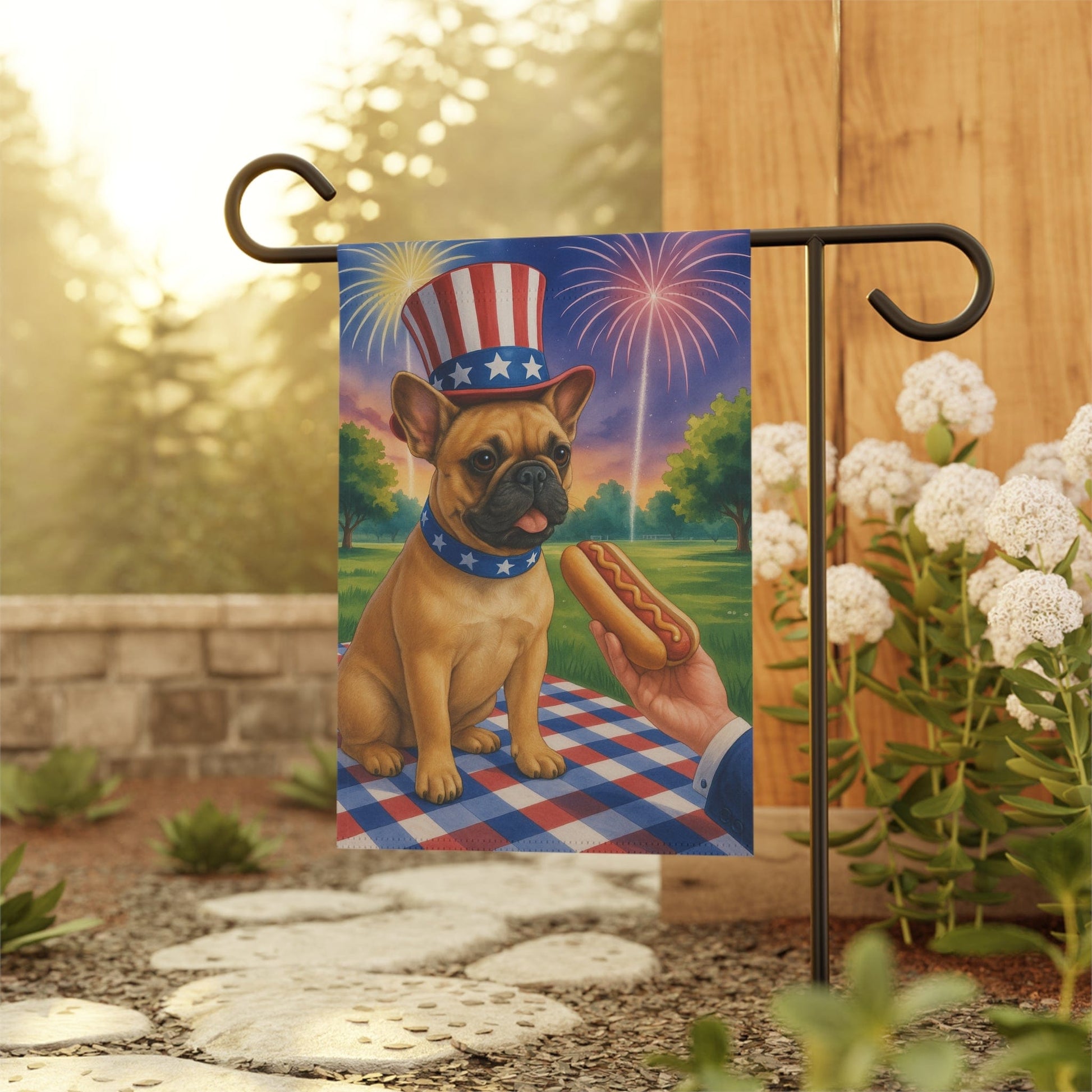 Printify Garden Flag Fawn French Bulldog 4th July Garden Flag