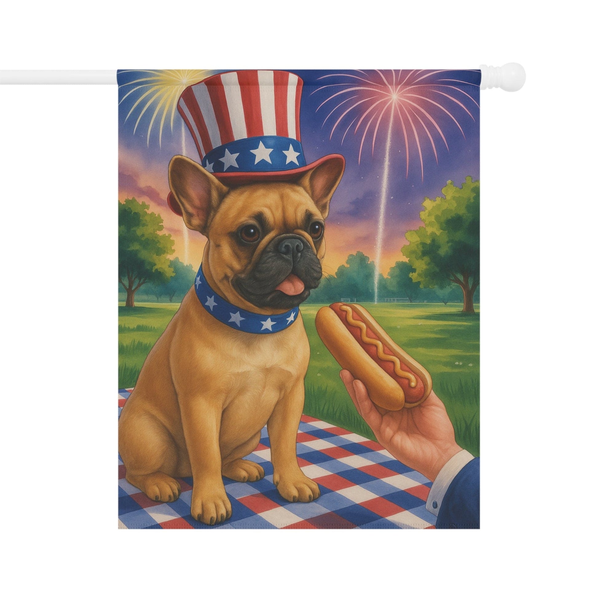 Printify Garden Flag Fawn French Bulldog 4th July Garden Flag