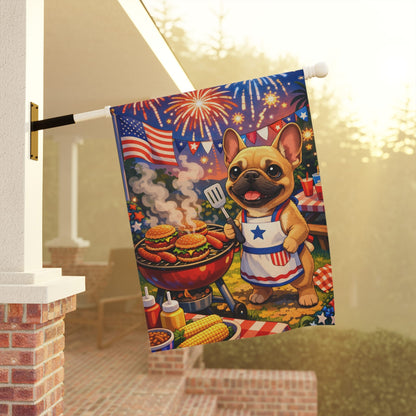 Fawn French Bulldog 4th of July America Garden Flag