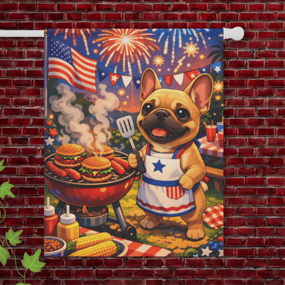 Fawn French Bulldog 4th of July America Garden Flag 24.5'' × 32''