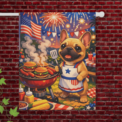 Fawn French Bulldog 4th of July America Garden Flag 24.5'' × 32''