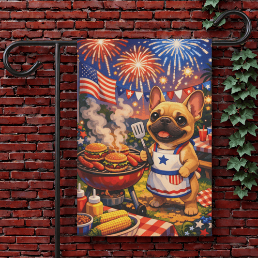 Fawn French Bulldog 4th of July America Garden Flag 12'' × 18''
