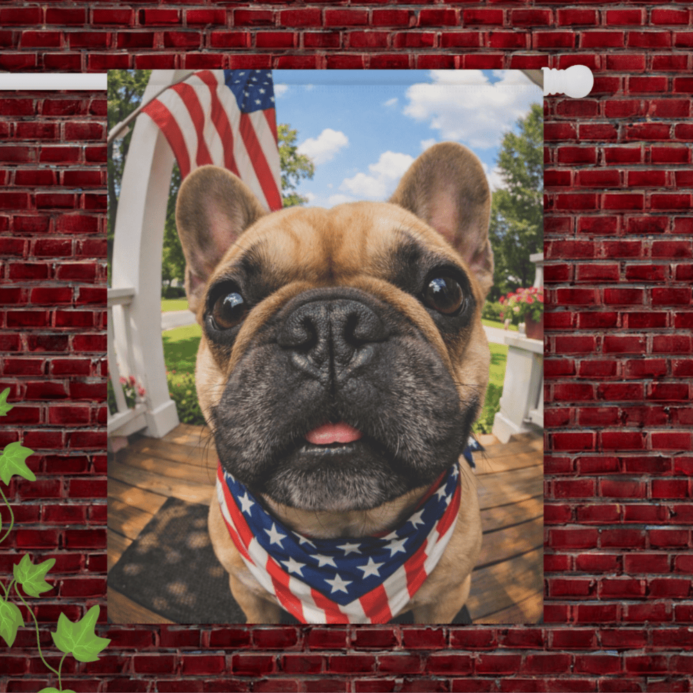 Fawn French Bulldog 4th of July Doorbell Camera Yard Flag 24.5'' × 32''