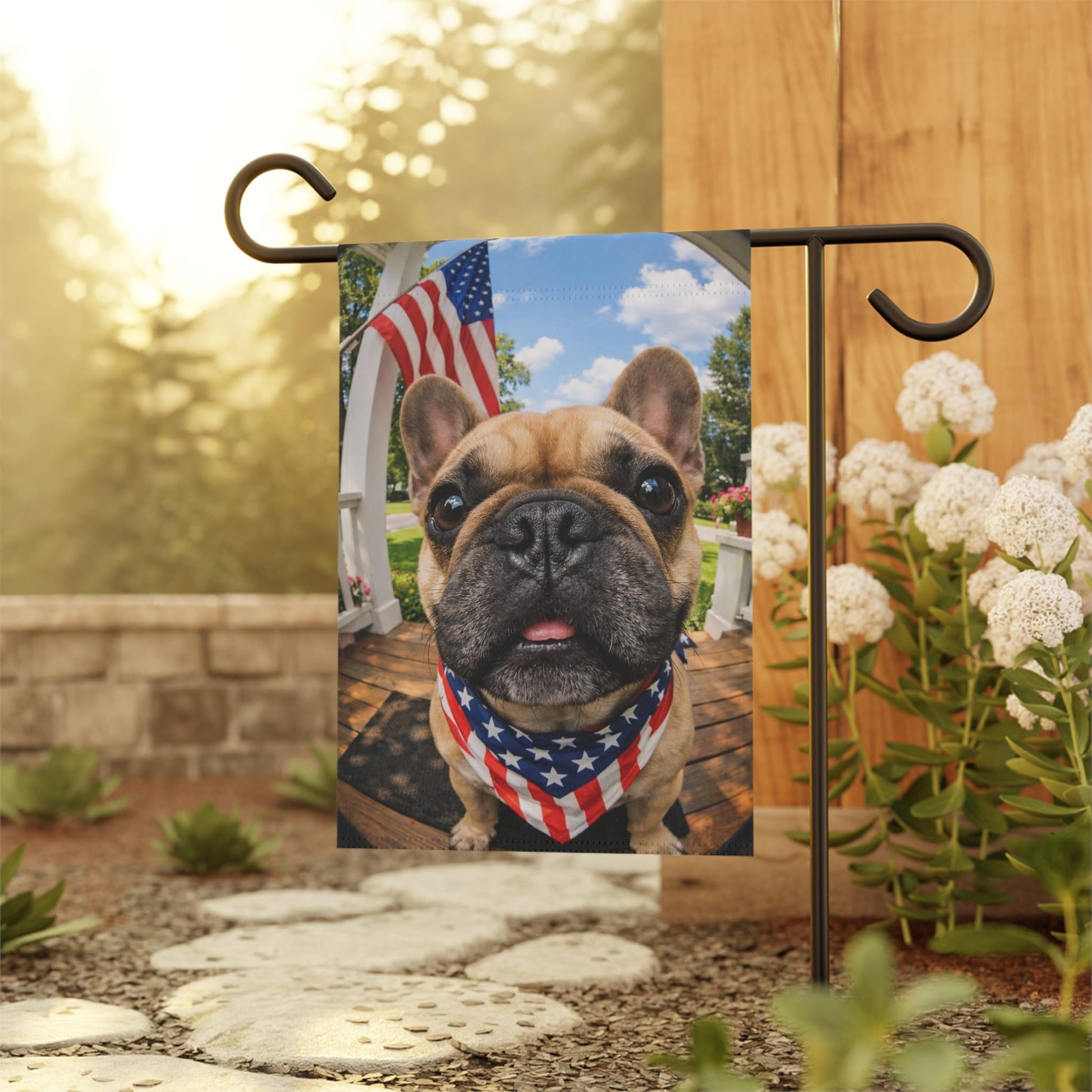 Fawn French Bulldog 4th of July Doorbell Camera Yard Flag
