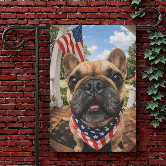 Fawn French Bulldog 4th of July Doorbell Camera Yard Flag 12'' × 18''