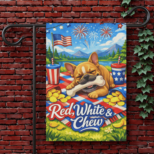 Fawn French Bulldog 4th of July Picnic Garden Flag 12'' × 18''