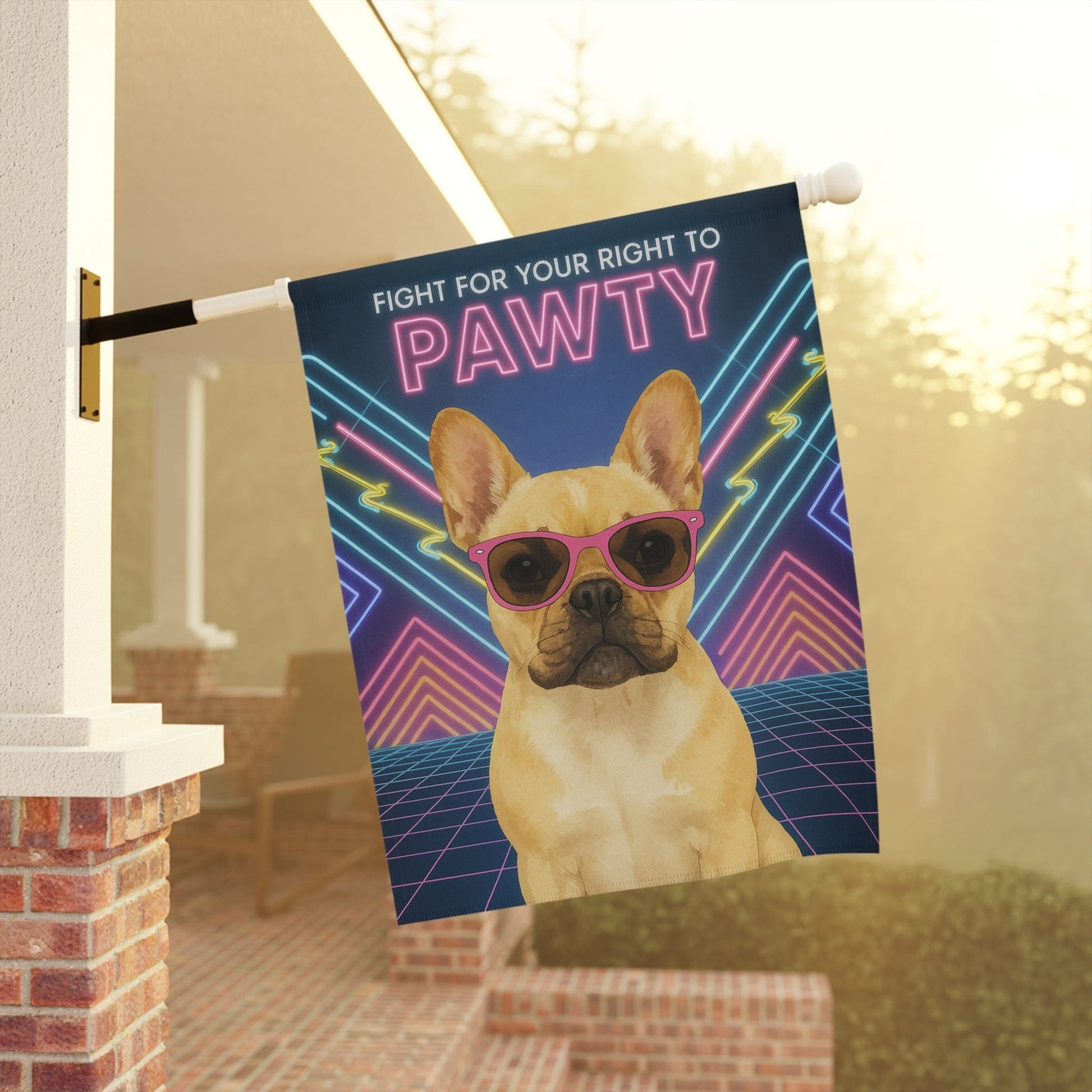 Printify Garden Flag Fawn French Bulldog 80s Party Garden Flag