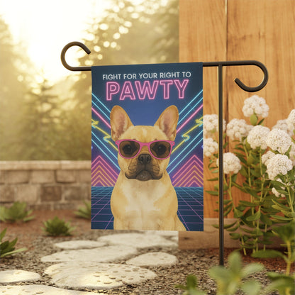 Printify Garden Flag Fawn French Bulldog 80s Party Garden Flag