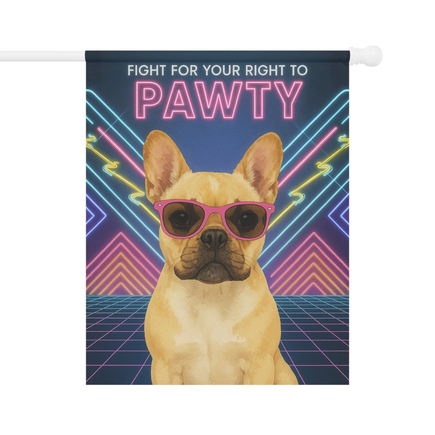Printify Garden Flag Fawn French Bulldog 80s Party Garden Flag