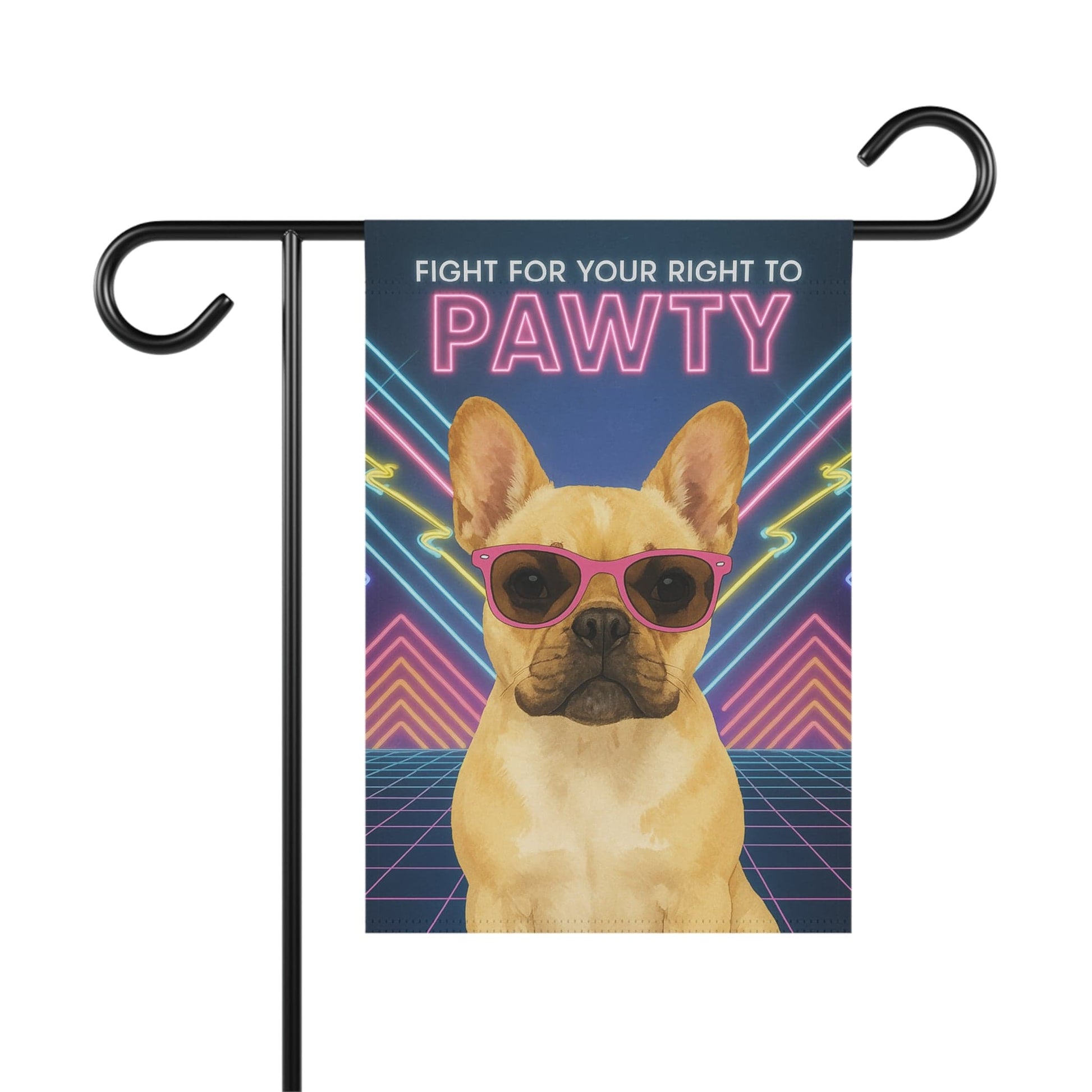 Printify Garden Flag Fawn French Bulldog 80s Party Garden Flag
