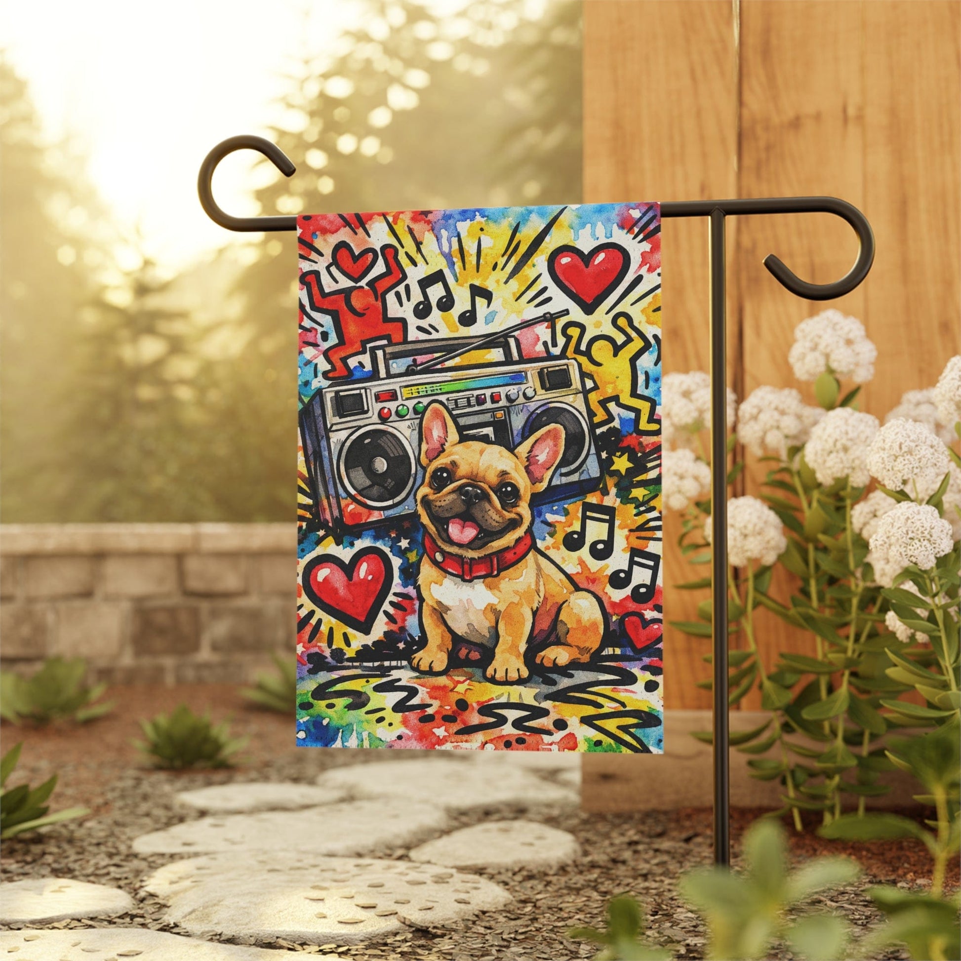 Fawn French Bulldog 90s Music Garden Flag