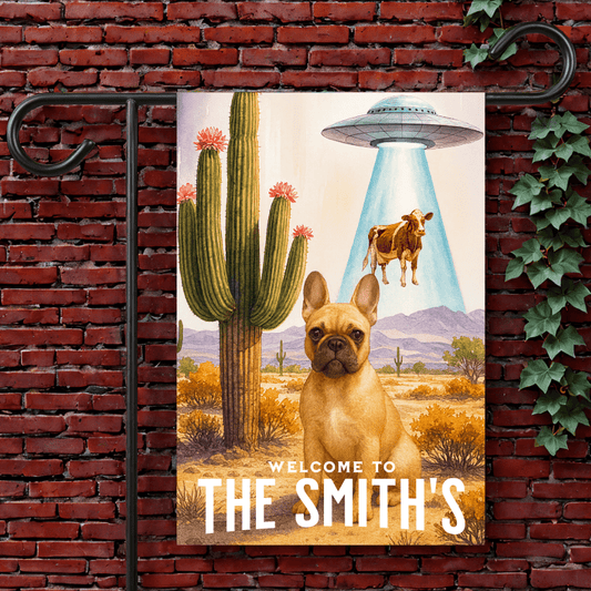 Printify Garden Flag 12'' × 18'' Fawn French Bulldog Aliens Garden Flag