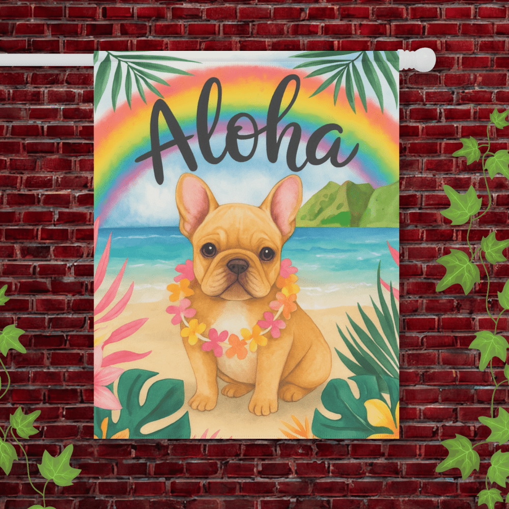 Printify Garden Flag 24.5'' × 32'' Fawn French Bulldog Aloha Garden Flag