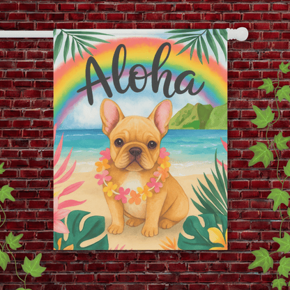 Printify Garden Flag 24.5'' × 32'' Fawn French Bulldog Aloha Garden Flag