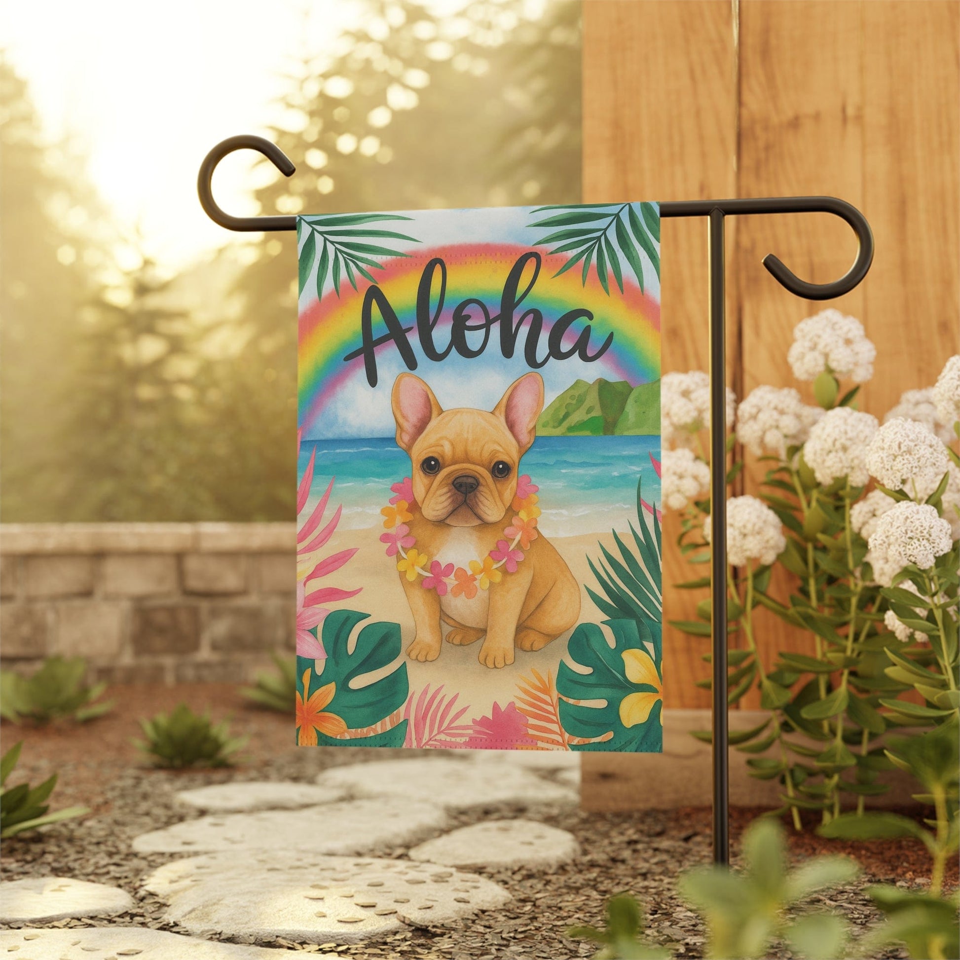Printify Garden Flag Fawn French Bulldog Aloha Garden Flag