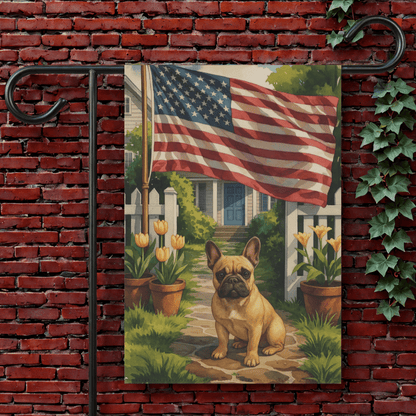 Printify Garden Flag 12'' × 18'' Fawn French Bulldog America Garden Flag