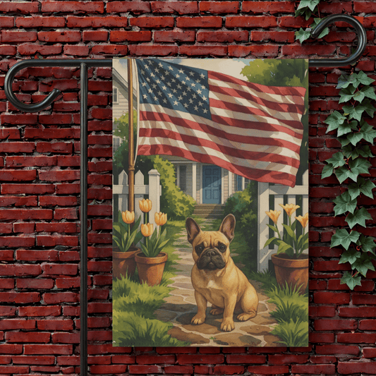 Printify Garden Flag 12'' × 18'' Fawn French Bulldog America Garden Flag