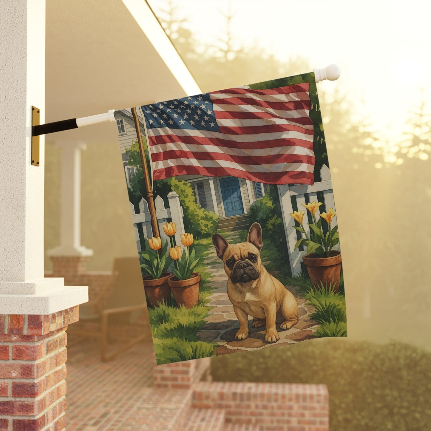 Printify Garden Flag Fawn French Bulldog America Garden Flag