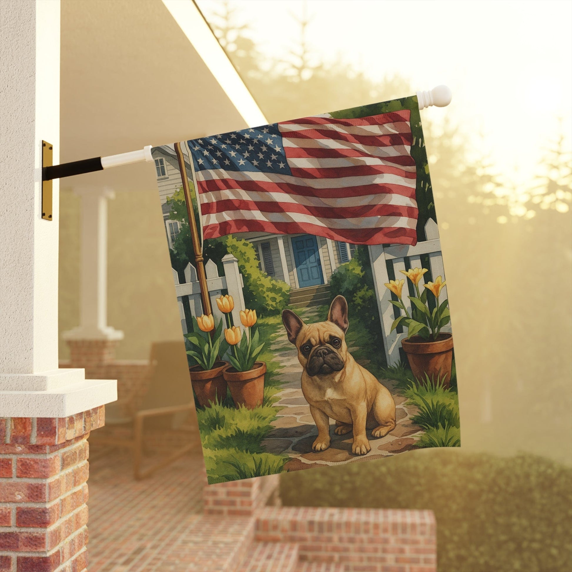 Printify Garden Flag Fawn French Bulldog America Garden Flag