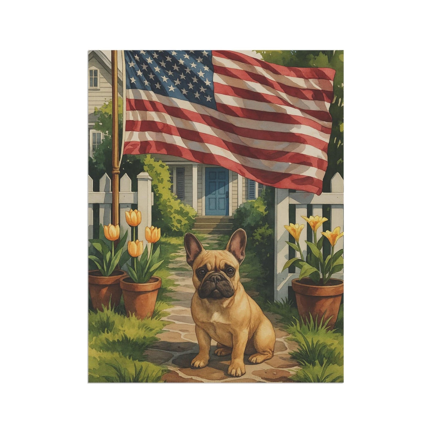 Printify Garden Flag Fawn French Bulldog America Garden Flag